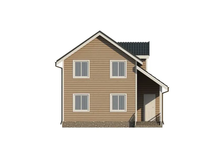 Дом из бруса 8×9, проект ДБ-151: фасад, ракурс 2