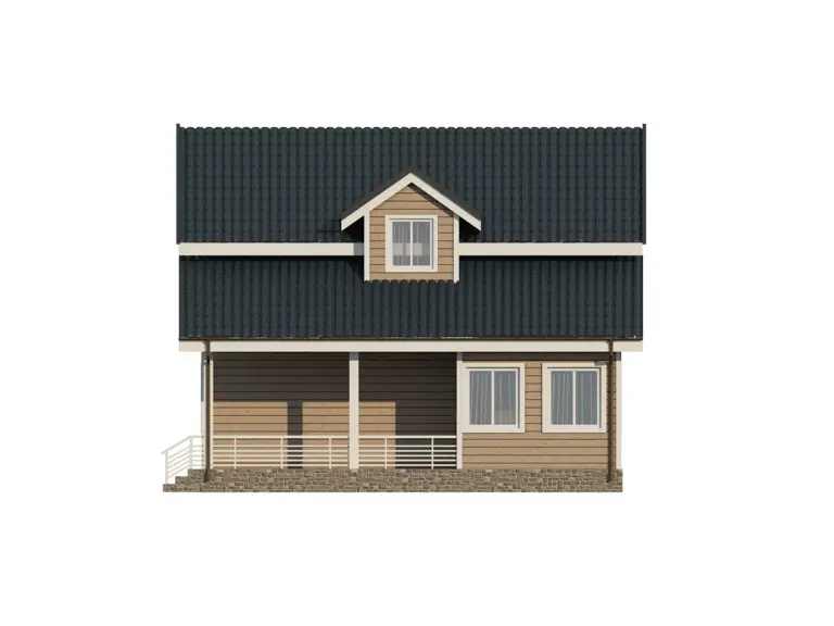 Дом из бруса 8×9, проект ДБ-151: фасад, ракурс 4